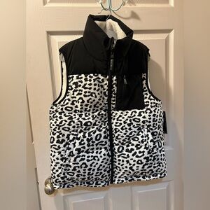 Sanctuary Women’s Size Medium Black & White Animal Print Reversible Down Vest